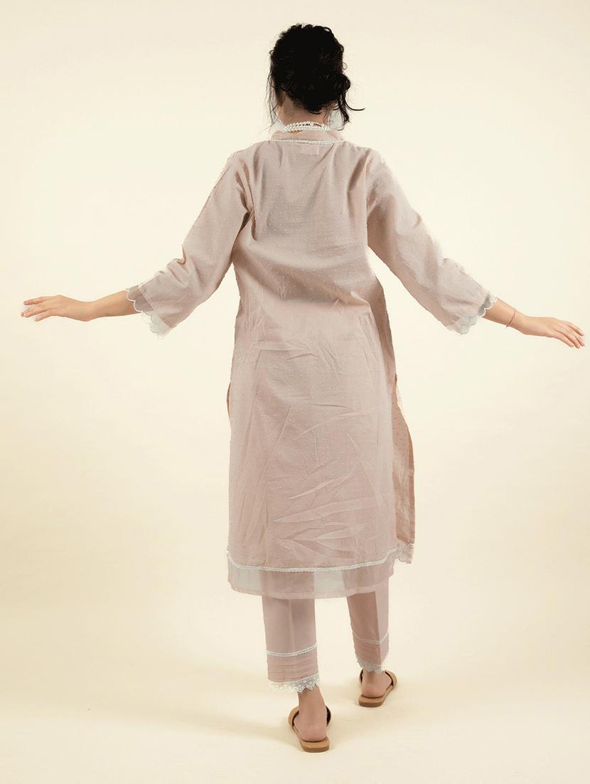 women taupe v-neck kurta pant set - 20388859 - Standard Image - 2