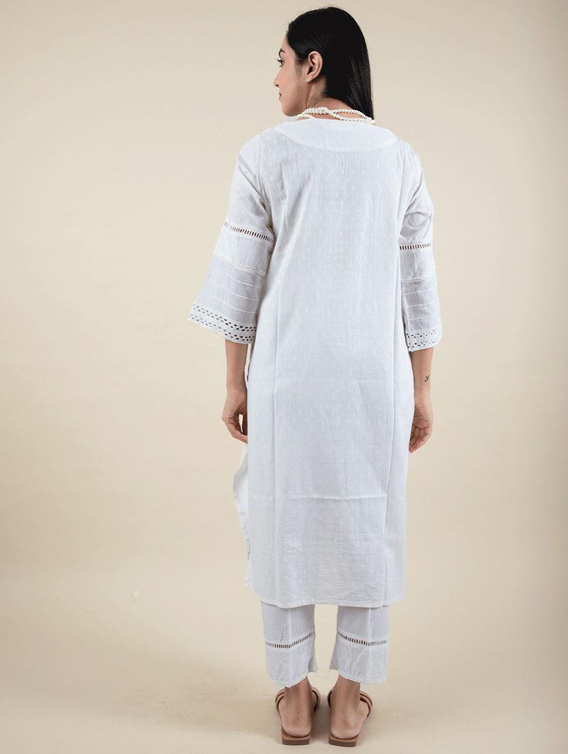 women white notch neck kurta pant set - 20388870 - Standard Image - 2