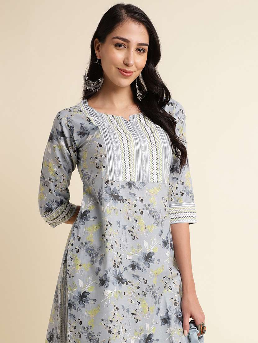 women grey round neck kurta pant set - 20388937 -  Standard Image - 2