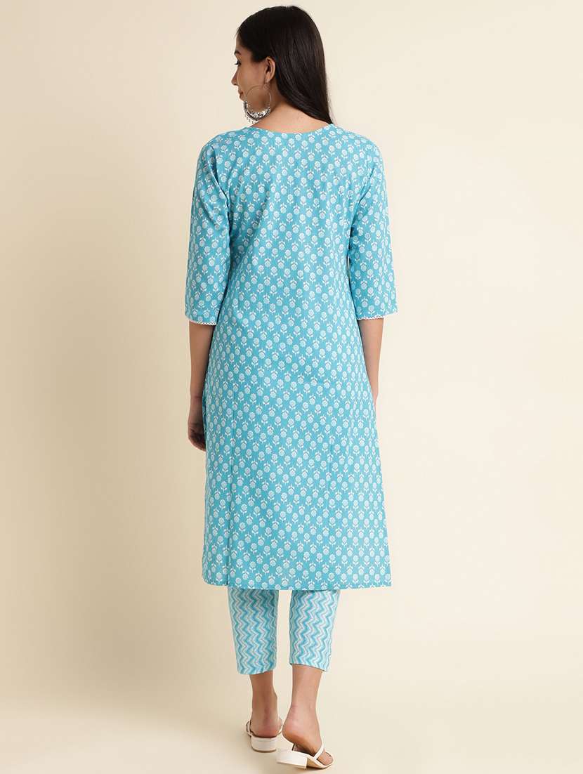 women light blue notch neck kurta pant set - 20388940 - Standard Image - 2