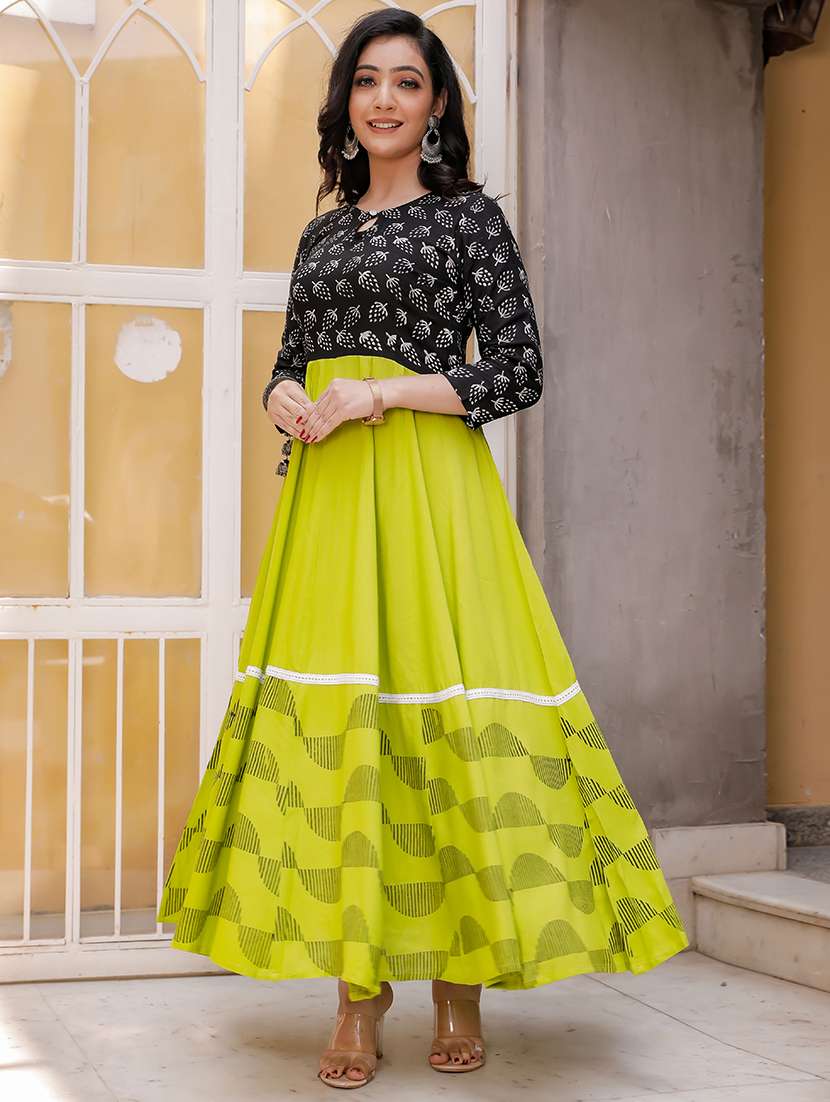 green rayon anarkali kurta - 20388994 -  Standard Image - 2