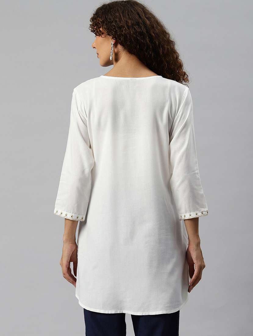 women white round neck a-line kurti - 20389537 -  Standard Image - 2
