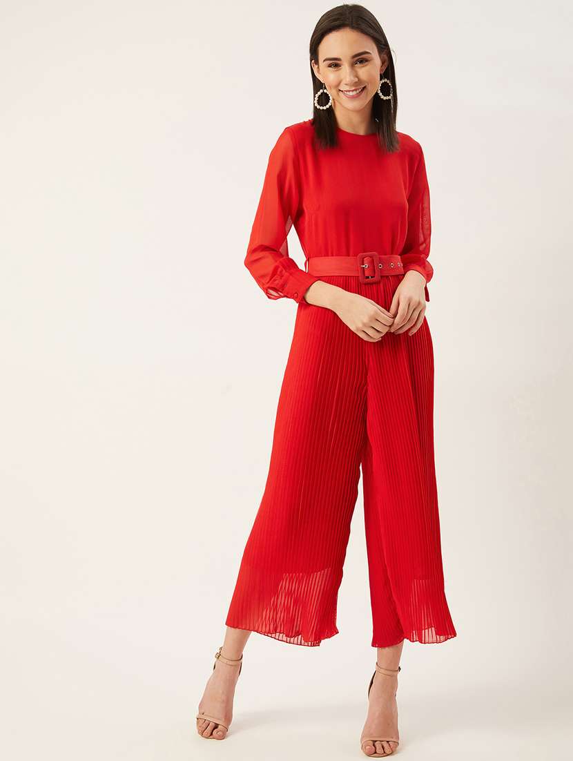red self design full length jumpsuit