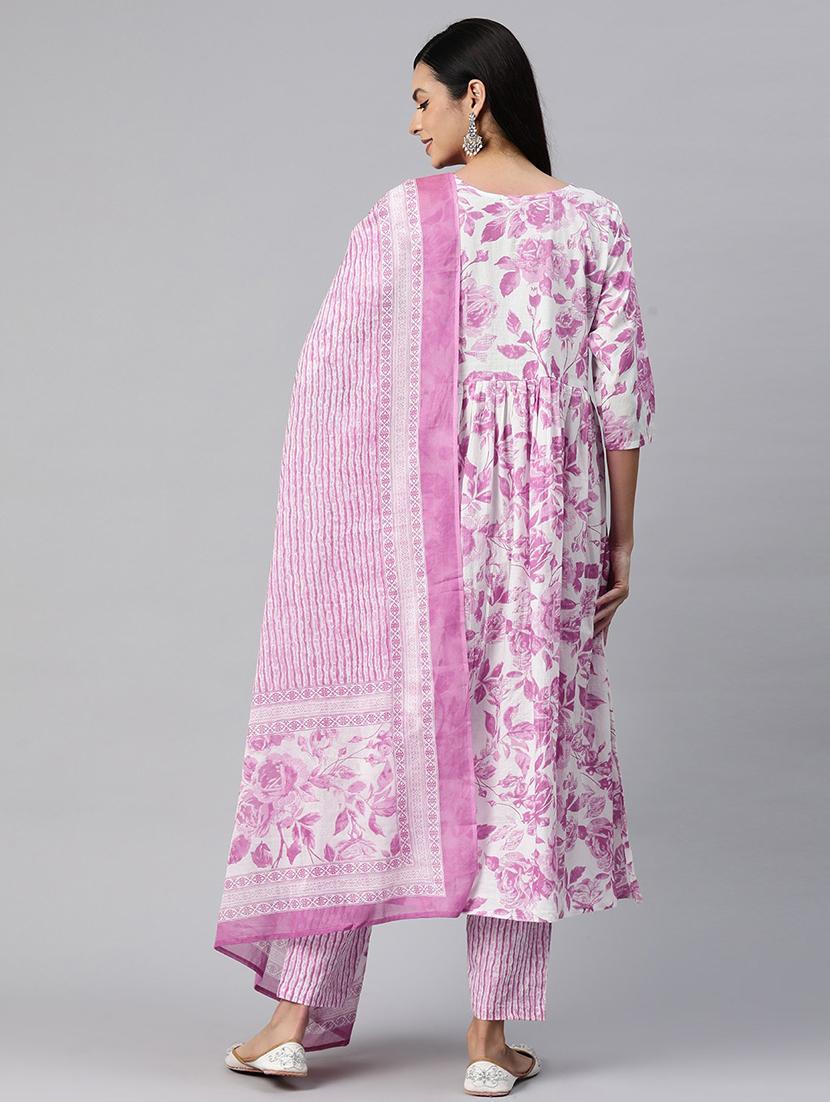 women lavender v-neck kurta pant set with dupatta - 20389795 - Standard Image - 2