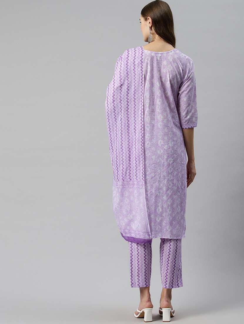 women lavender tie up neck kurta pant set with dupatta - 20389810 - Standard Image - 2