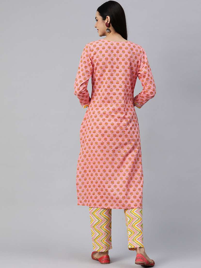 women peach floral printed kurta pant set - 20389817 - Standard Image - 2