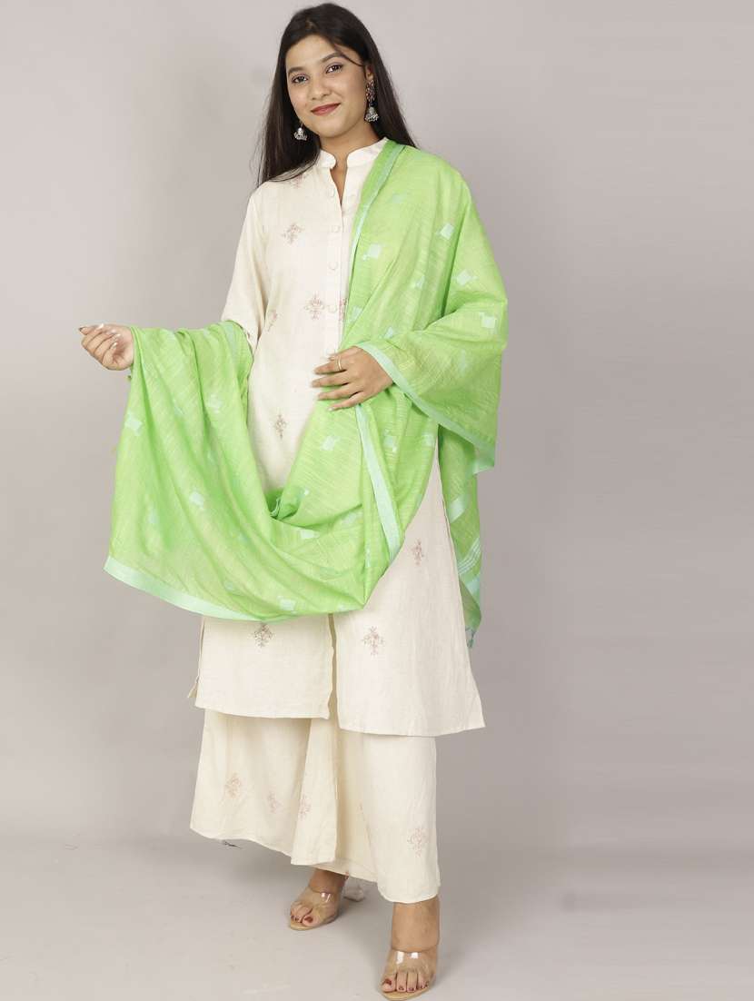 women green self design cotton dupatta