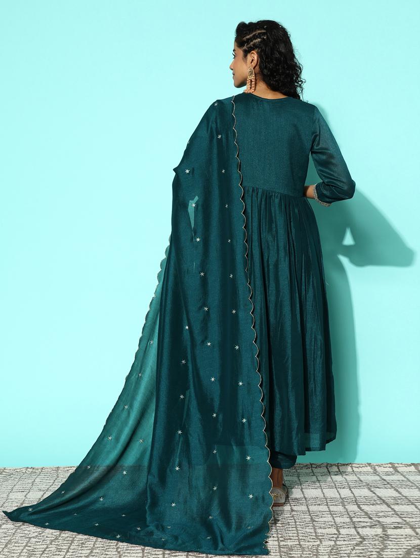 women teal kurta pant set with dupatta - 20390168 - Standard Image - 2