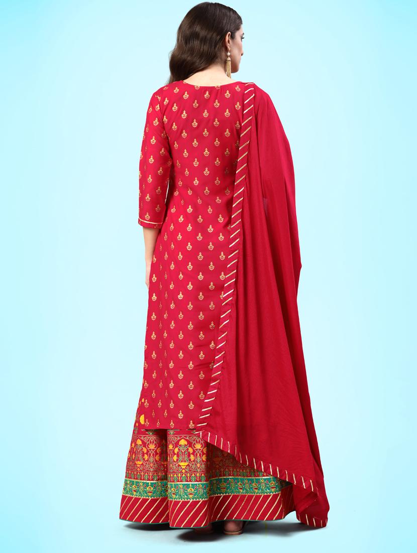 foil print kurta skirt dupatta set - 20390170 - Standard Image - 2