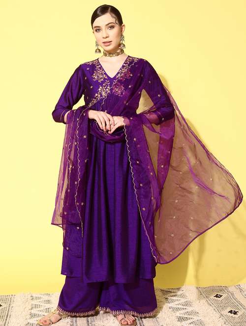 women purple kurta palazzo set with dupatta - 20390173 -  Standard Image - 0