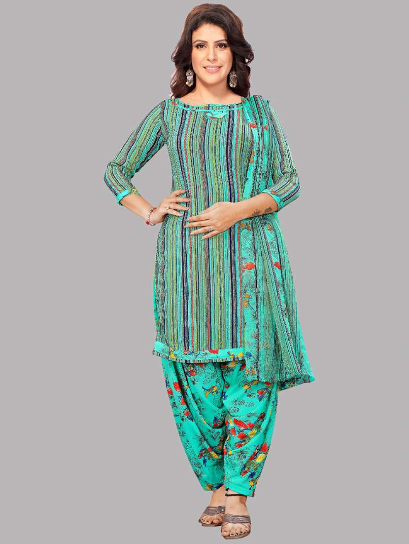 women green unstitched patiyala suits