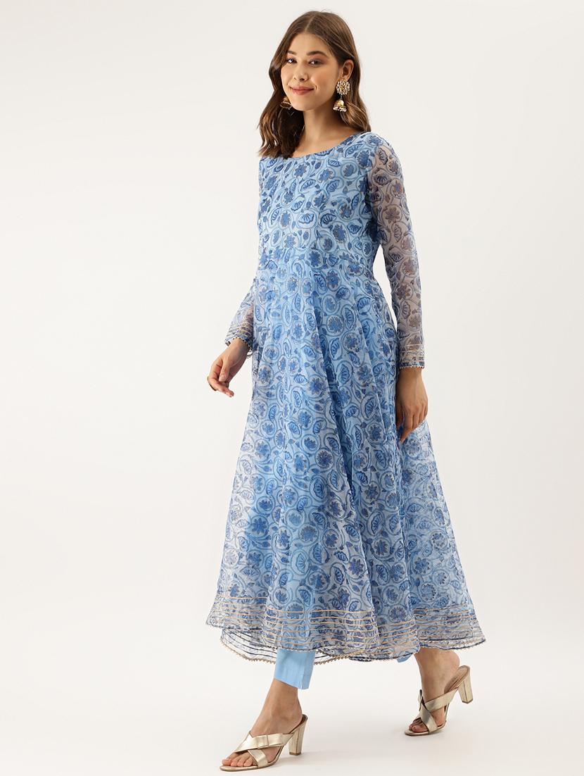 women light blue long sleeve kurta pant with dupatta set - 20390416 - Standard Image - 2