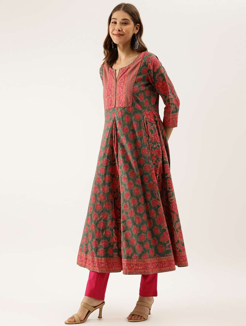 women green floral notch neck anarkali kurta - 20390475 - Standard Image - 2