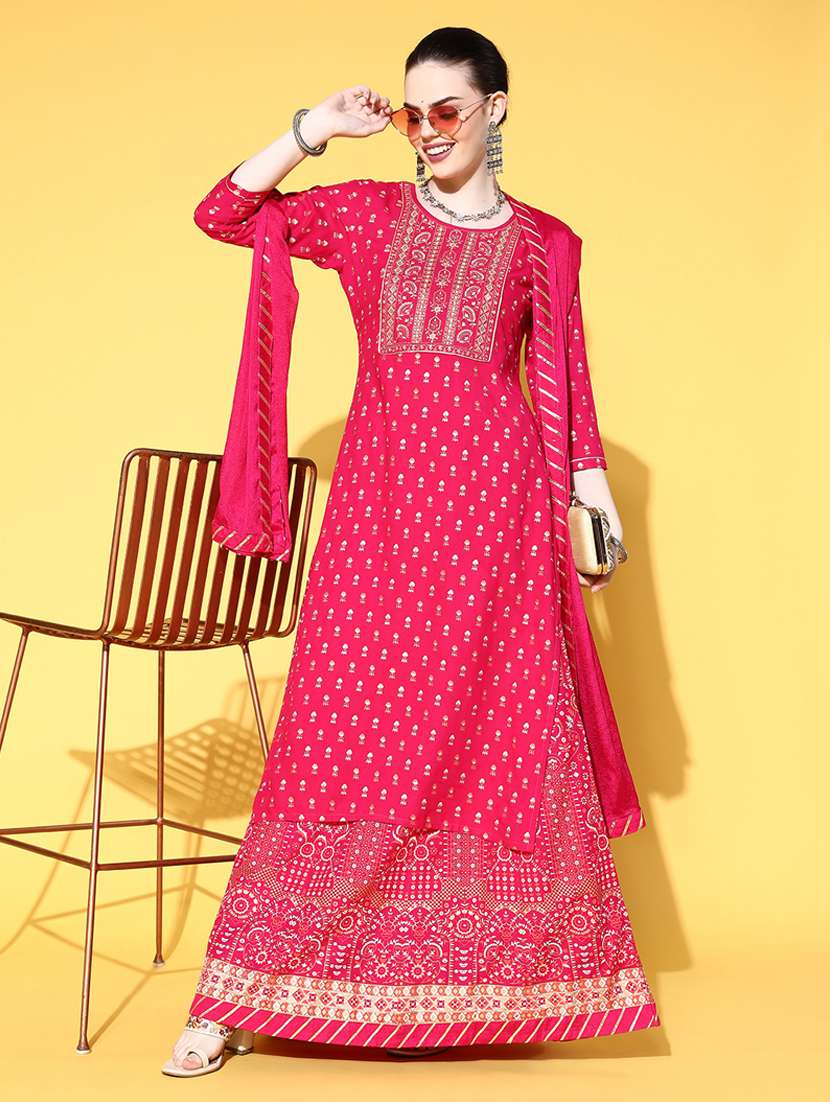 foil printed kurta skirt with dupatta