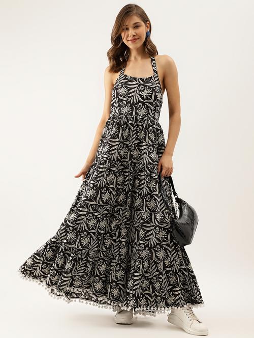 women black florals print fit & flare dress - 20390526 - Standard Image - 0