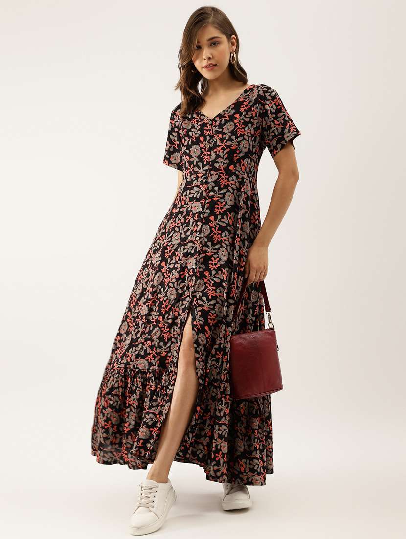 women multi color printed rayon fit & flare dress