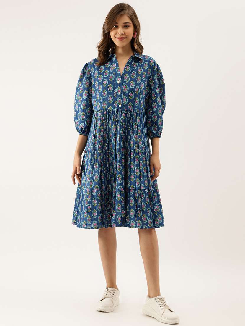 blue printed a-line dress - 20390533 - Zoom Image - 0