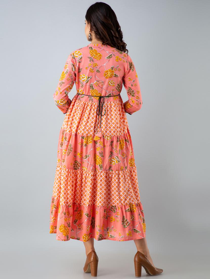 peach floral ethnic dress - 20390652 - Standard Image - 2