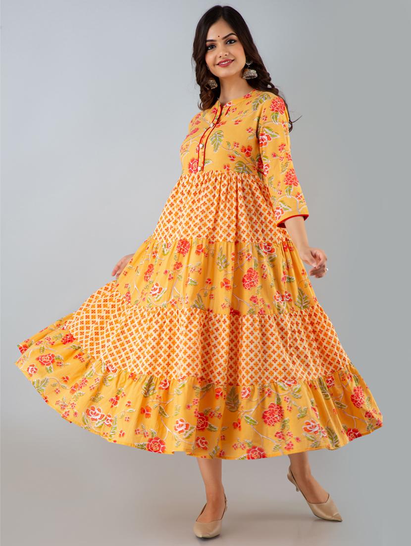 yellow floral ethnic dress - 20390654 - Standard Image - 2