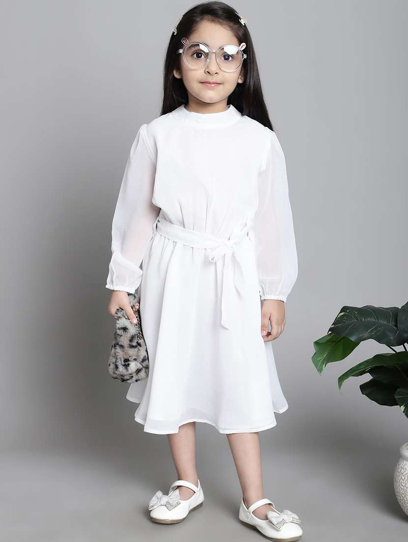 girls mock neck puff sleeve frock