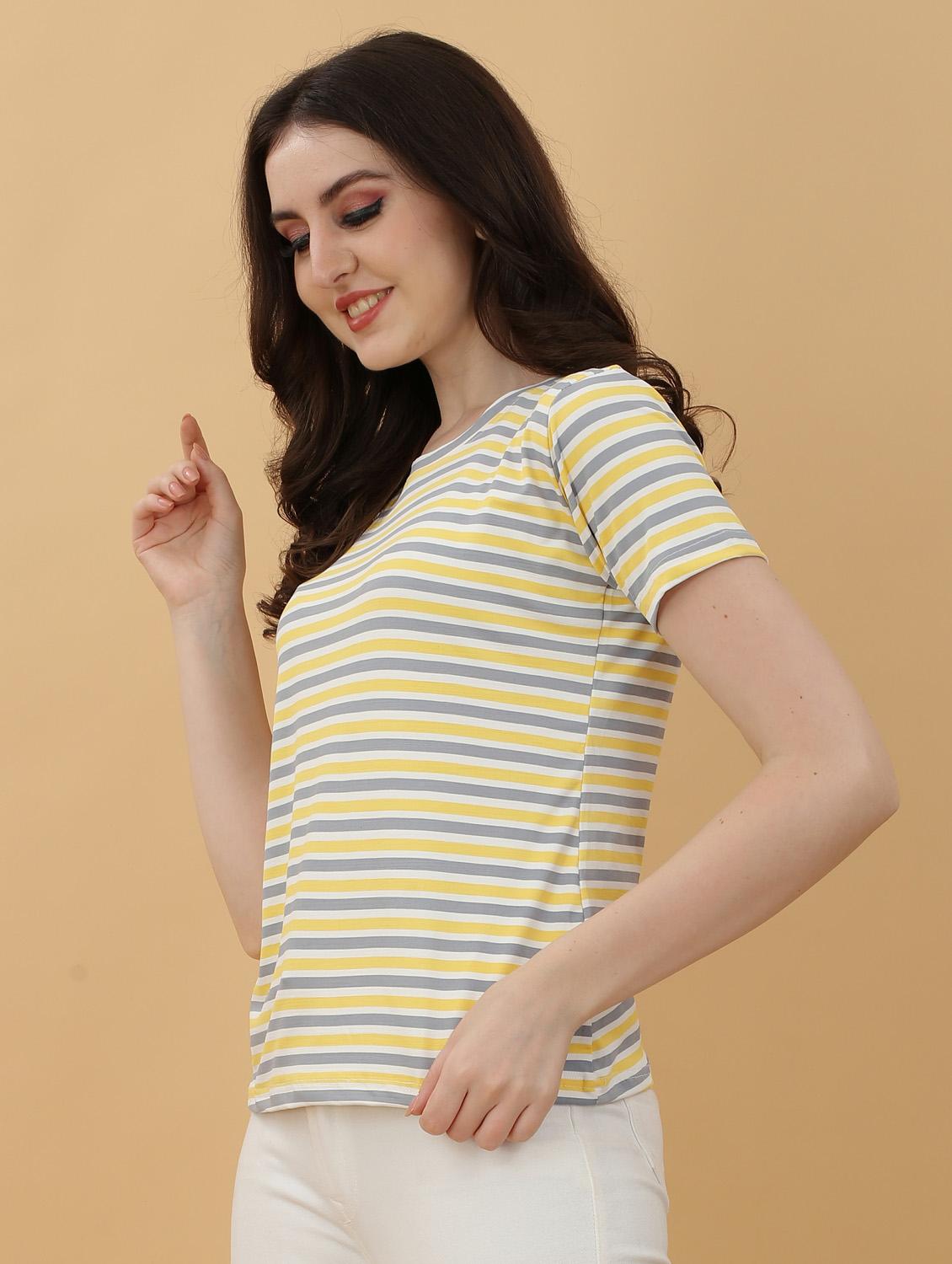 women multi color lycra blend regular t-shirt - 20393599 - Standard Image - 2