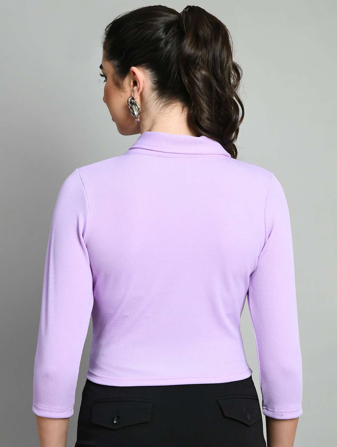 lavender solid polo neck crop top - 20394332 - Standard Image - 2