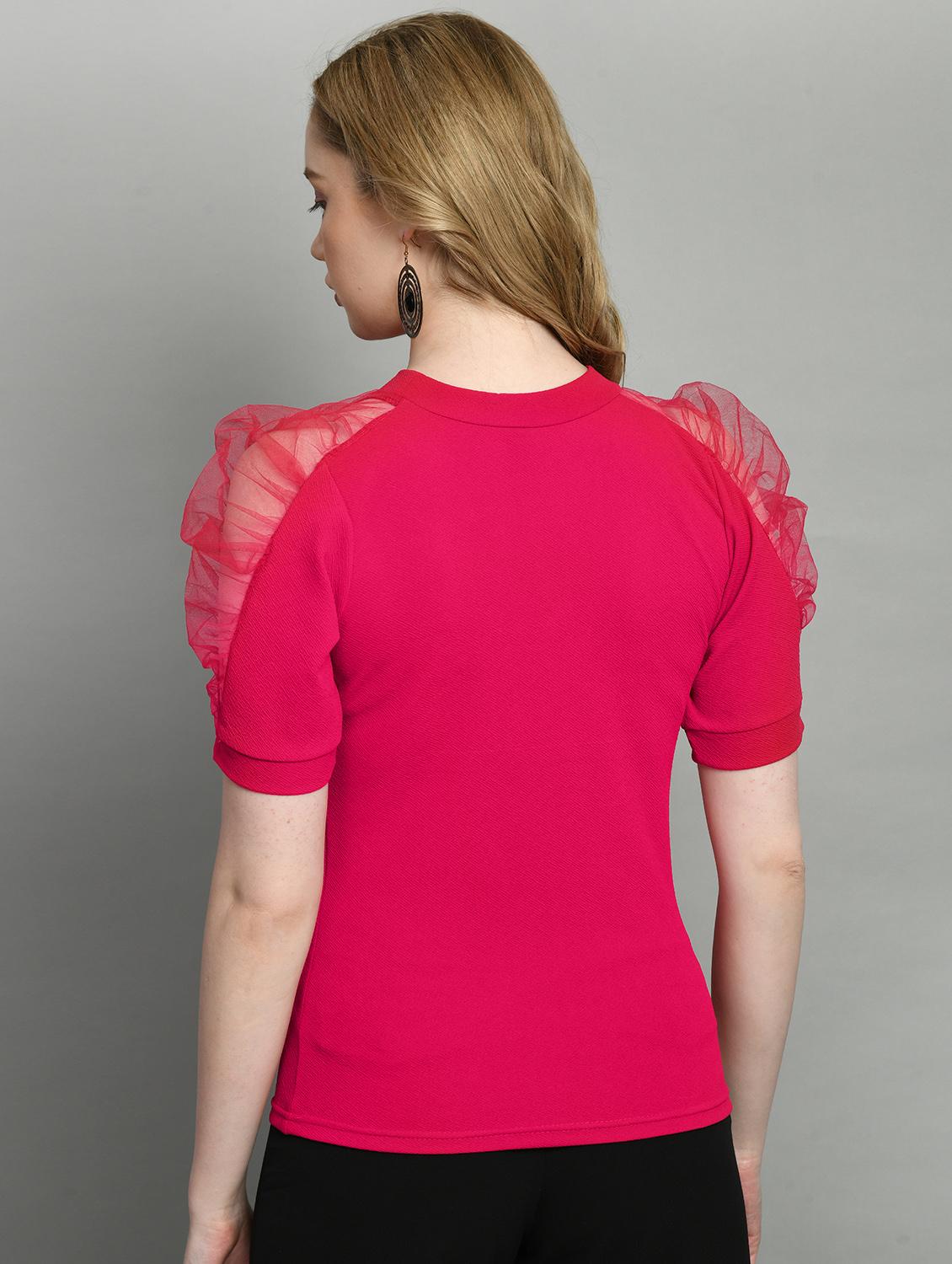 pink solid puff sleeves regular top - 20394429 - Standard Image - 2