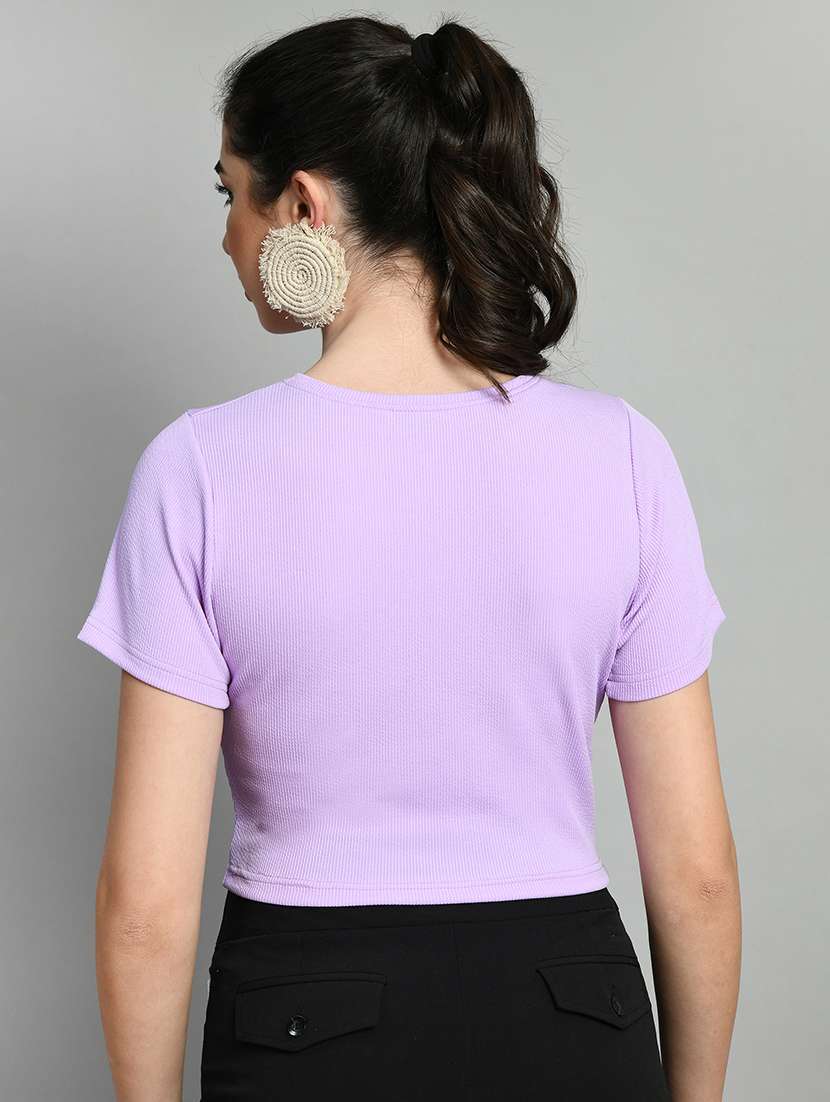 lavender solid cut out crop top - 20394522 - Standard Image - 2