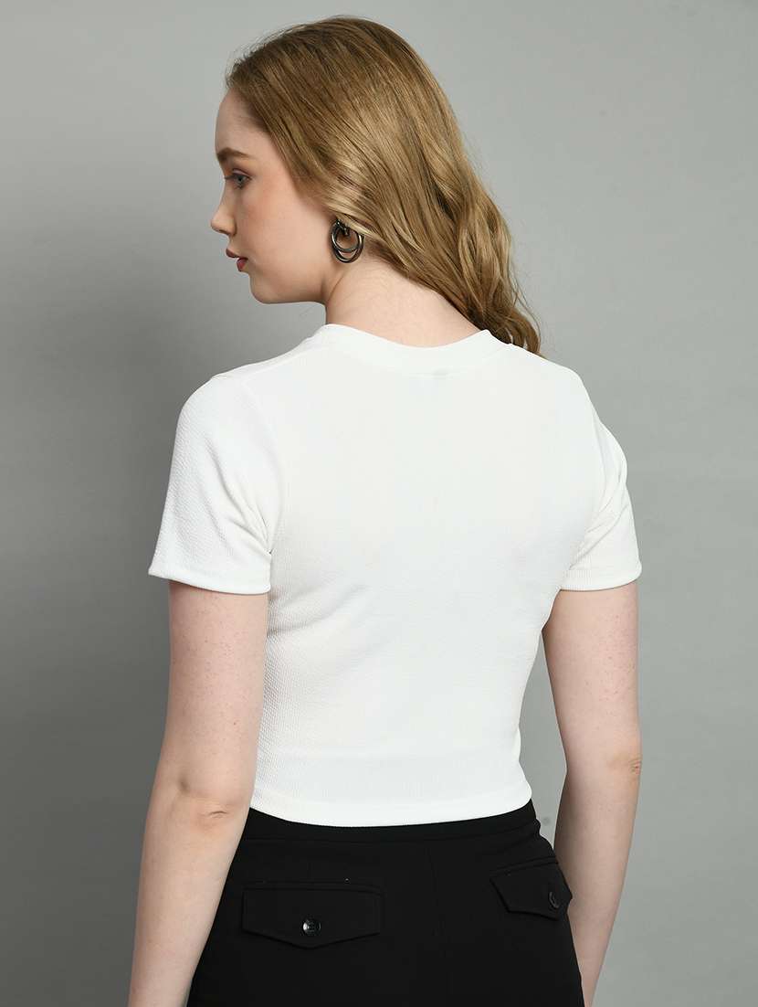 white solid mandarin neck crop top - 20394557 - Standard Image - 2