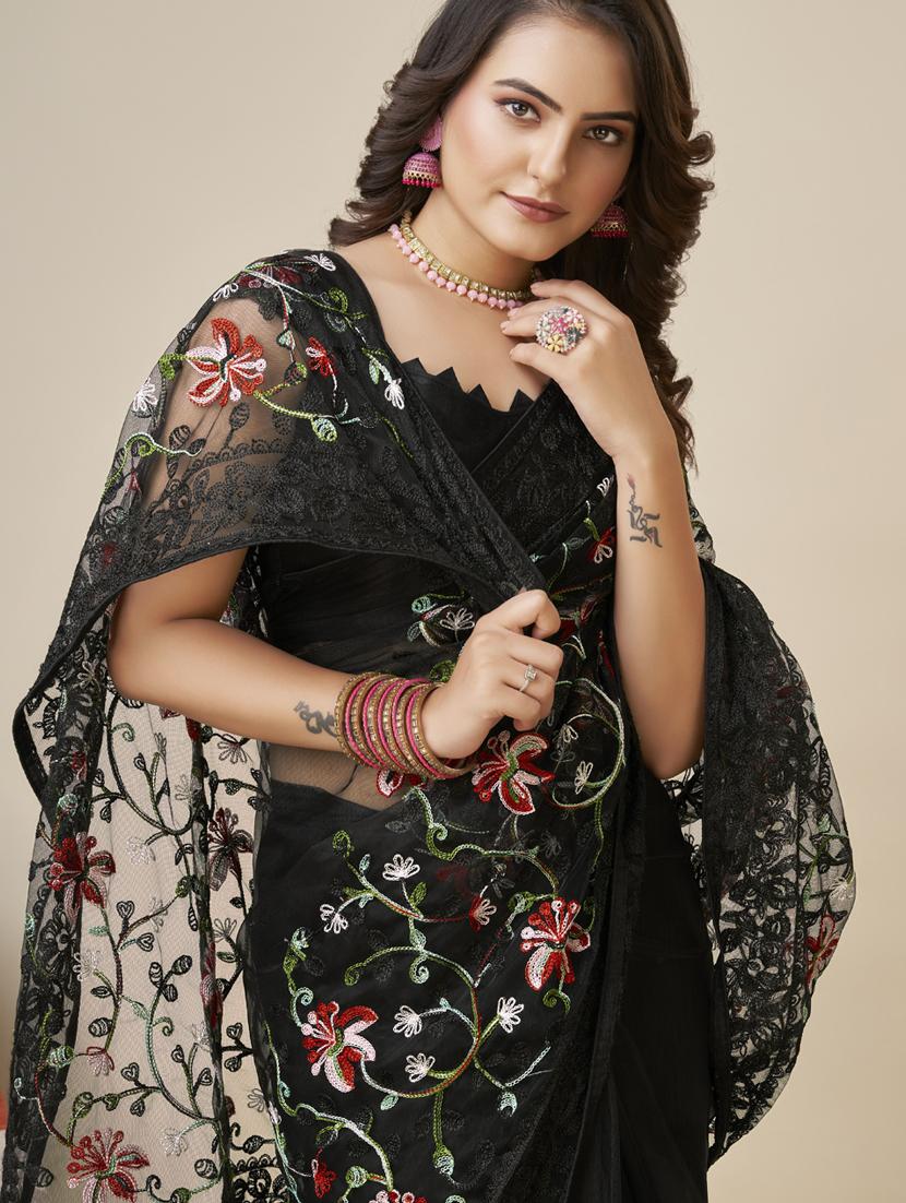 women's embroidered saree with blouse - 20394741 - Standard Image - 2