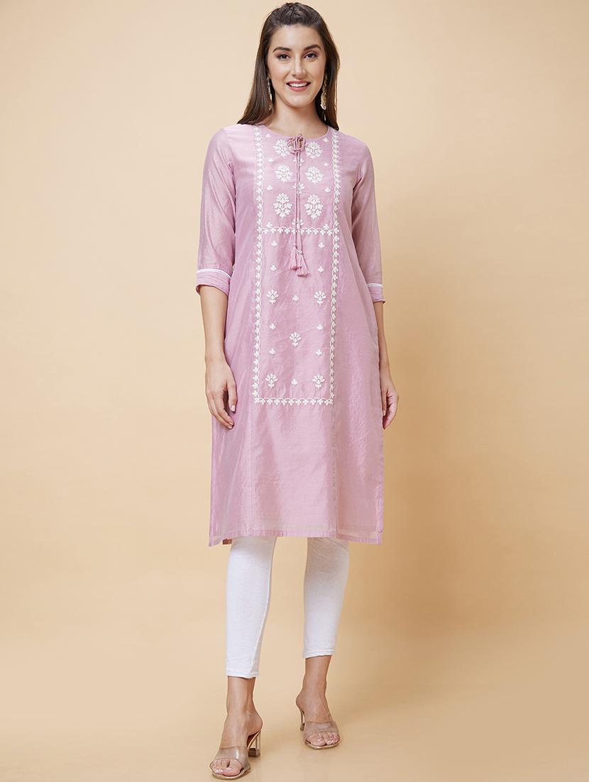 pink viscose straight kurta - 20394946 - Zoom Image - 0