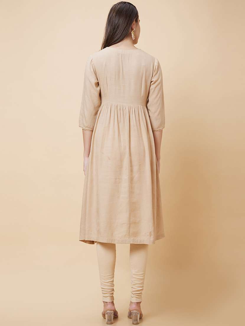 women v-neck mirror work a-line kurta - 20394948 -  Standard Image - 2