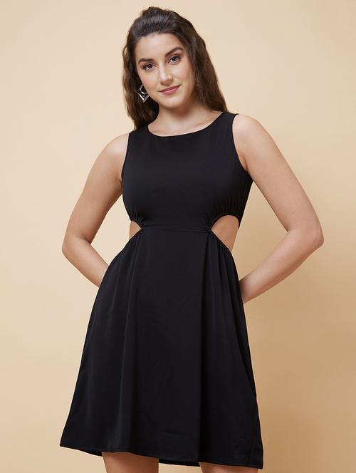 black solid fit & flare dress - 20394960 -  Standard Image - 0