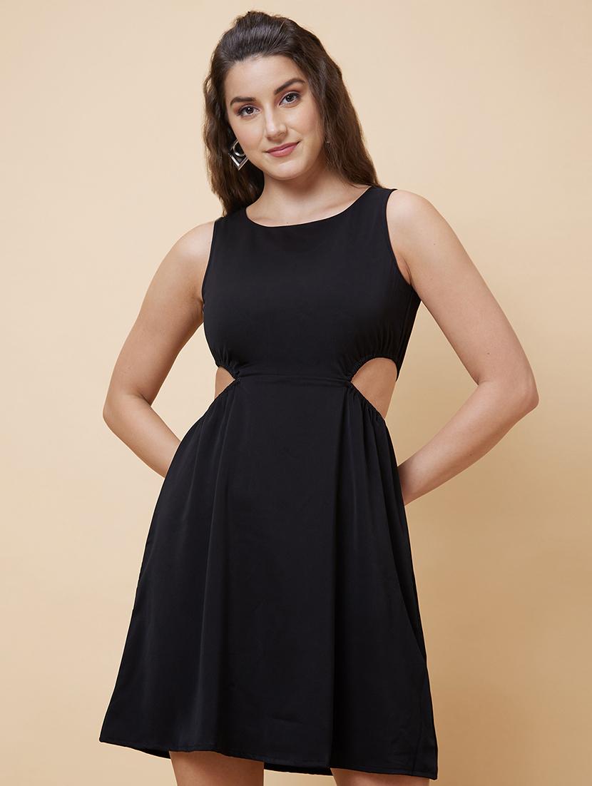 black solid fit & flare dress - 20394960 -  Zoom Image - 0
