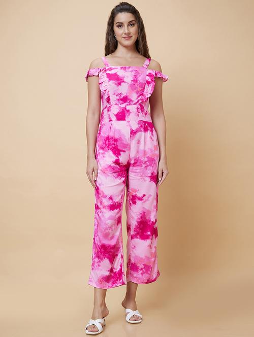 women pink square neck full leg jumpsuit - 20394966 -  Standard Image - 0