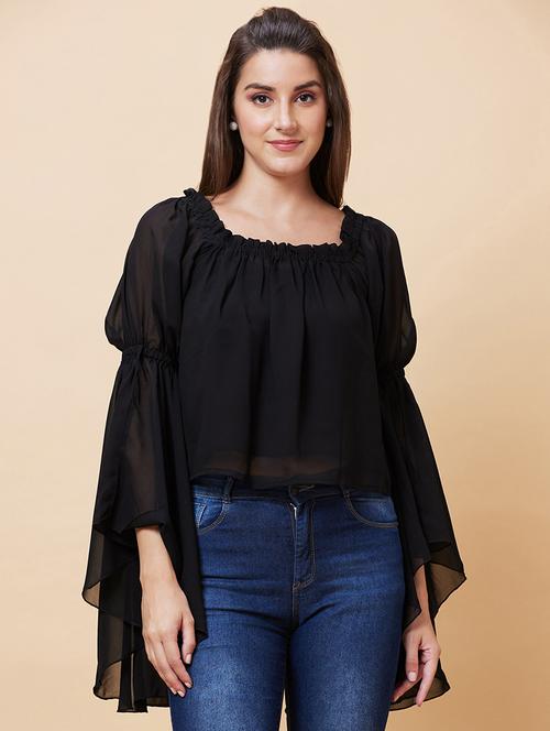 women solid bell sleeves top with slip - 20394974 -  Standard Image - 0