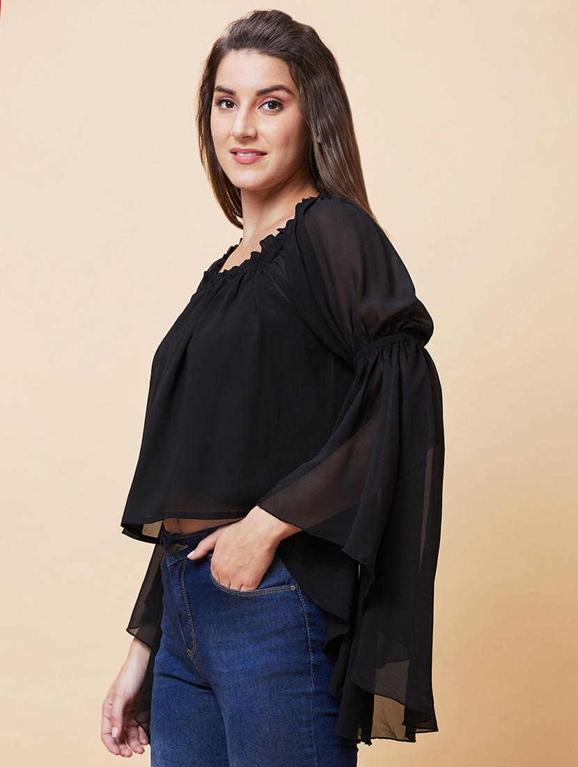women solid bell sleeves top with slip - 20394974 - Standard Image - 2