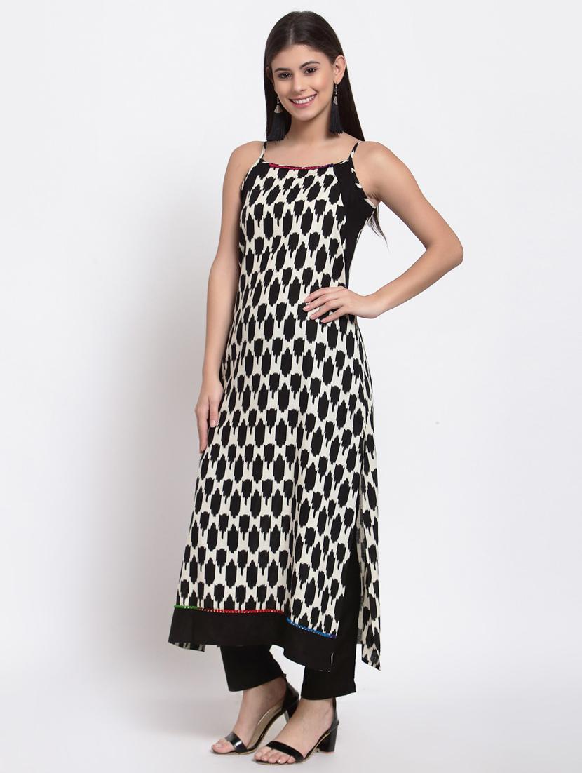 women white ikat print sleeveless a-line kurta - 20395040 - Standard Image - 2