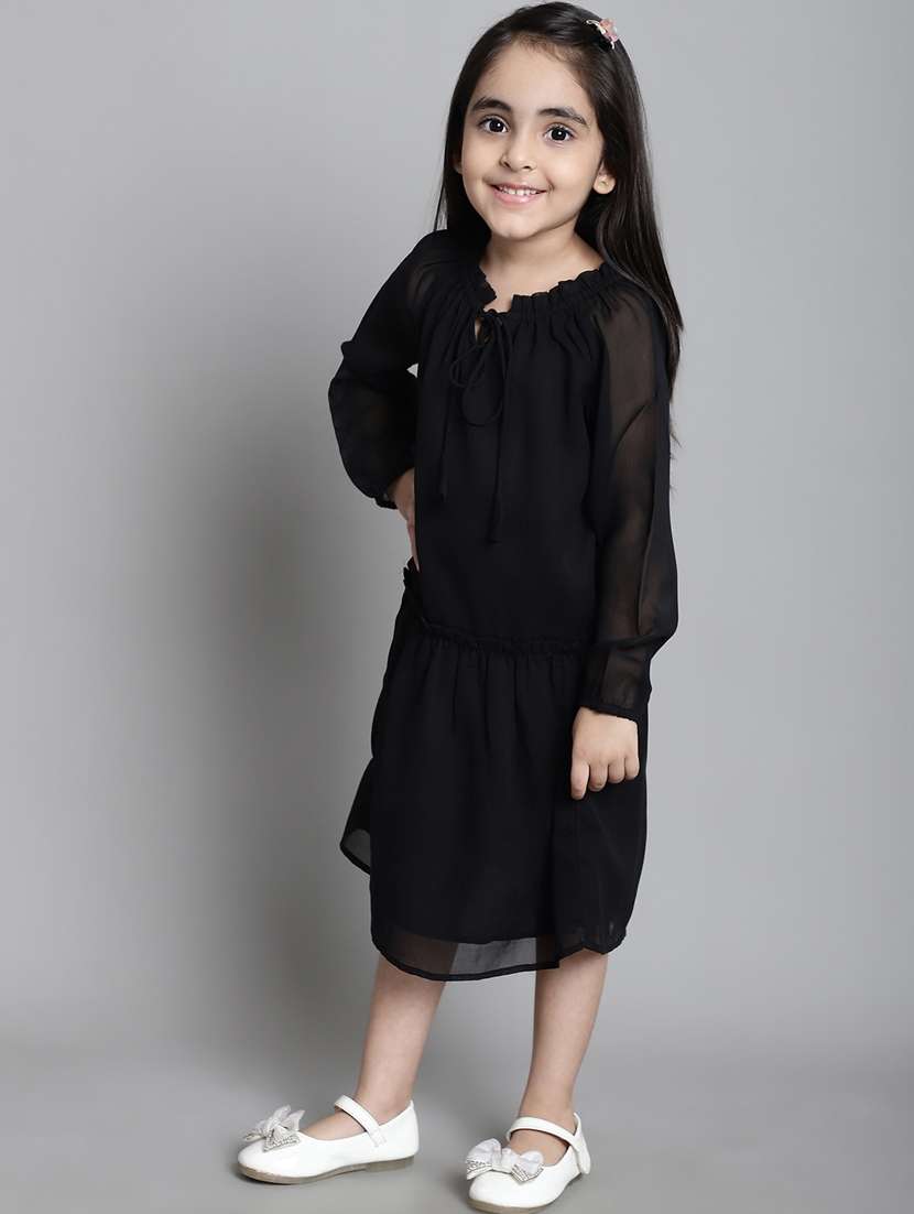 girls tie up neck long sleeves frock - 20395907 -  Standard Image - 2