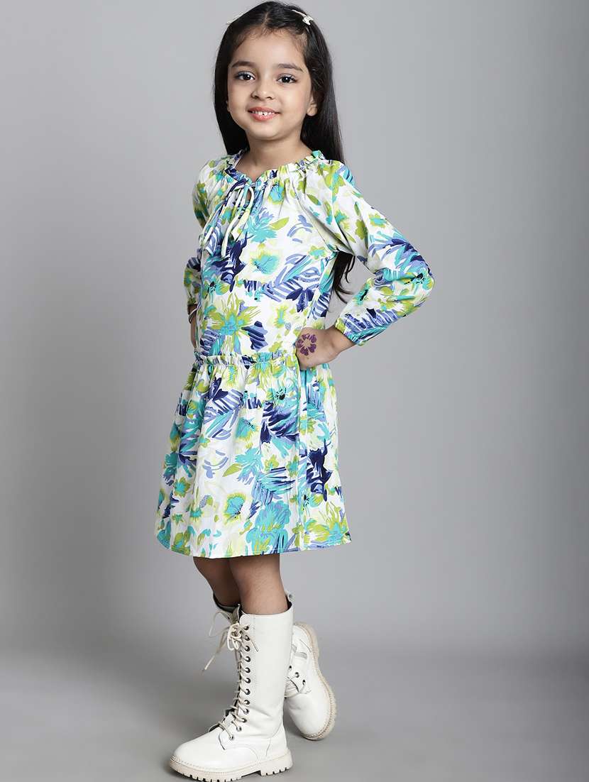 girls tie up neck long sleeves frock - 20395908 -  Standard Image - 2