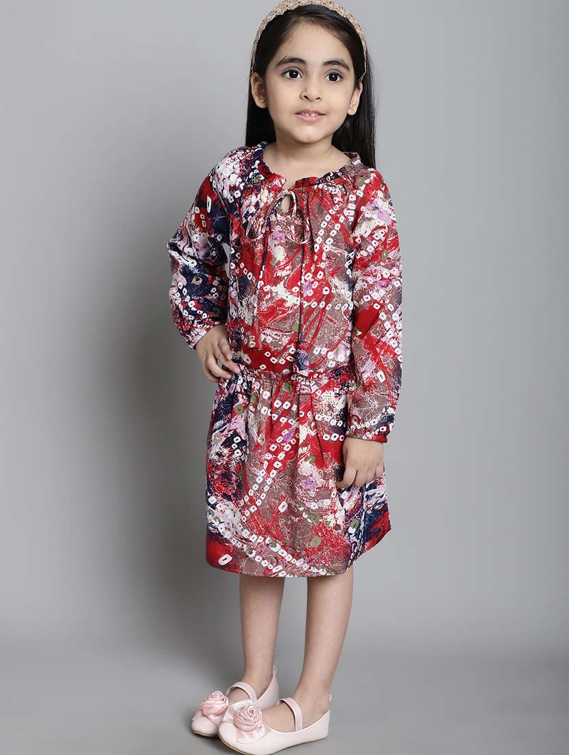 girls tie up neck long sleeves frock - 20395910 -  Standard Image - 2