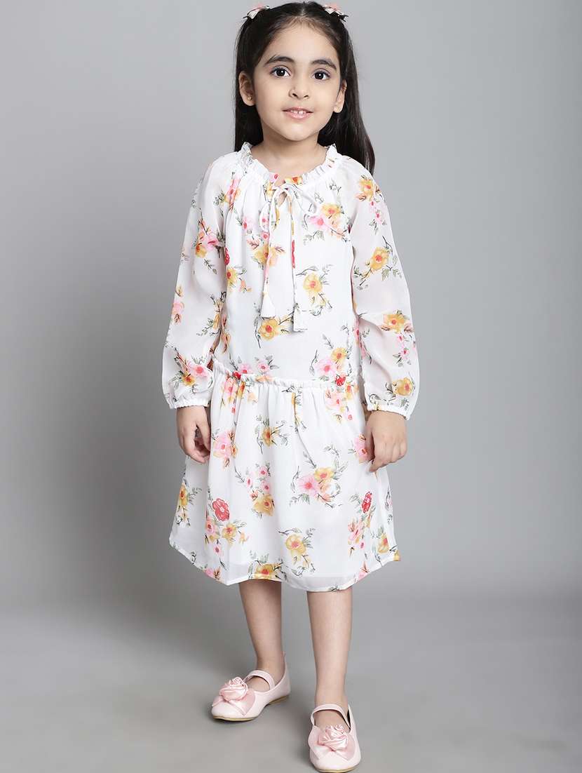 girls tie up neck long sleeves frock