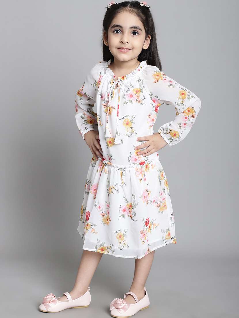 girls tie up neck long sleeves frock - 20395911 - Standard Image - 2
