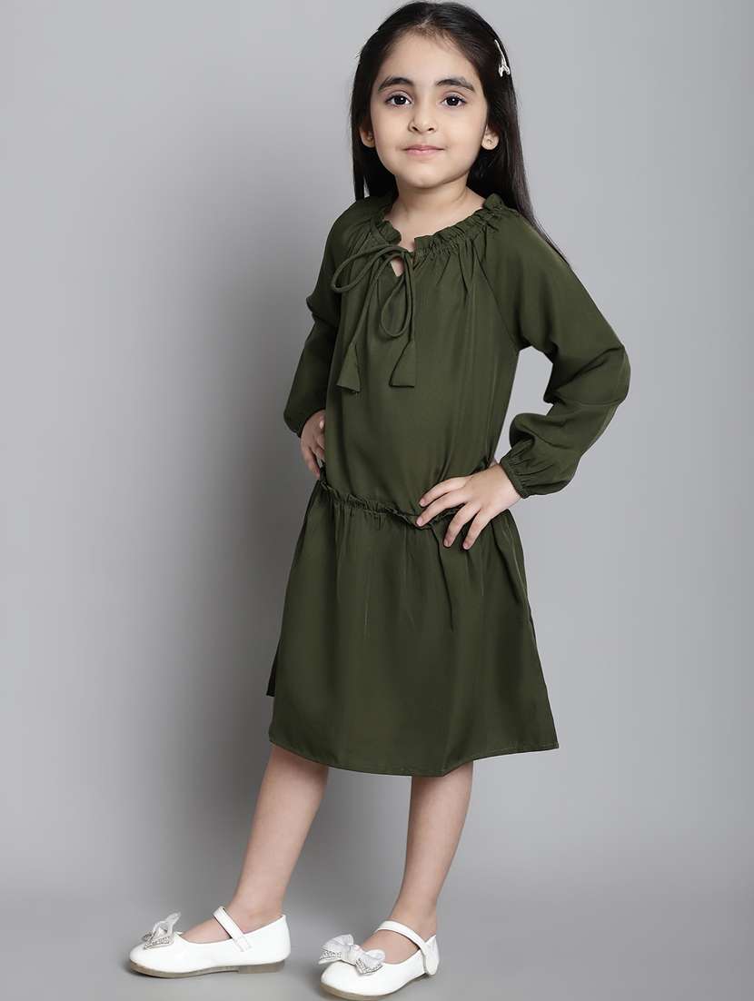 girls tie up neck puff sleeve frock - 20395912 -  Standard Image - 2