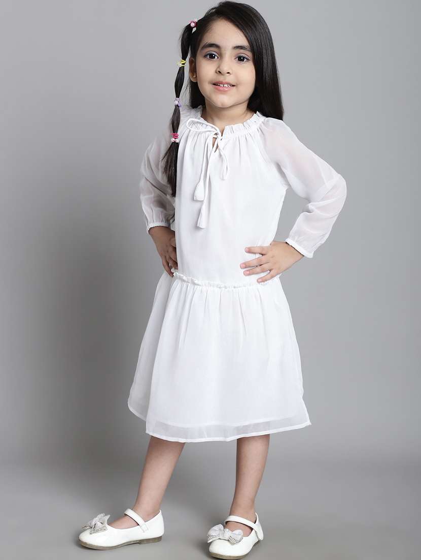girls tie up neck long sleeves frock - 20395914 -  Standard Image - 2