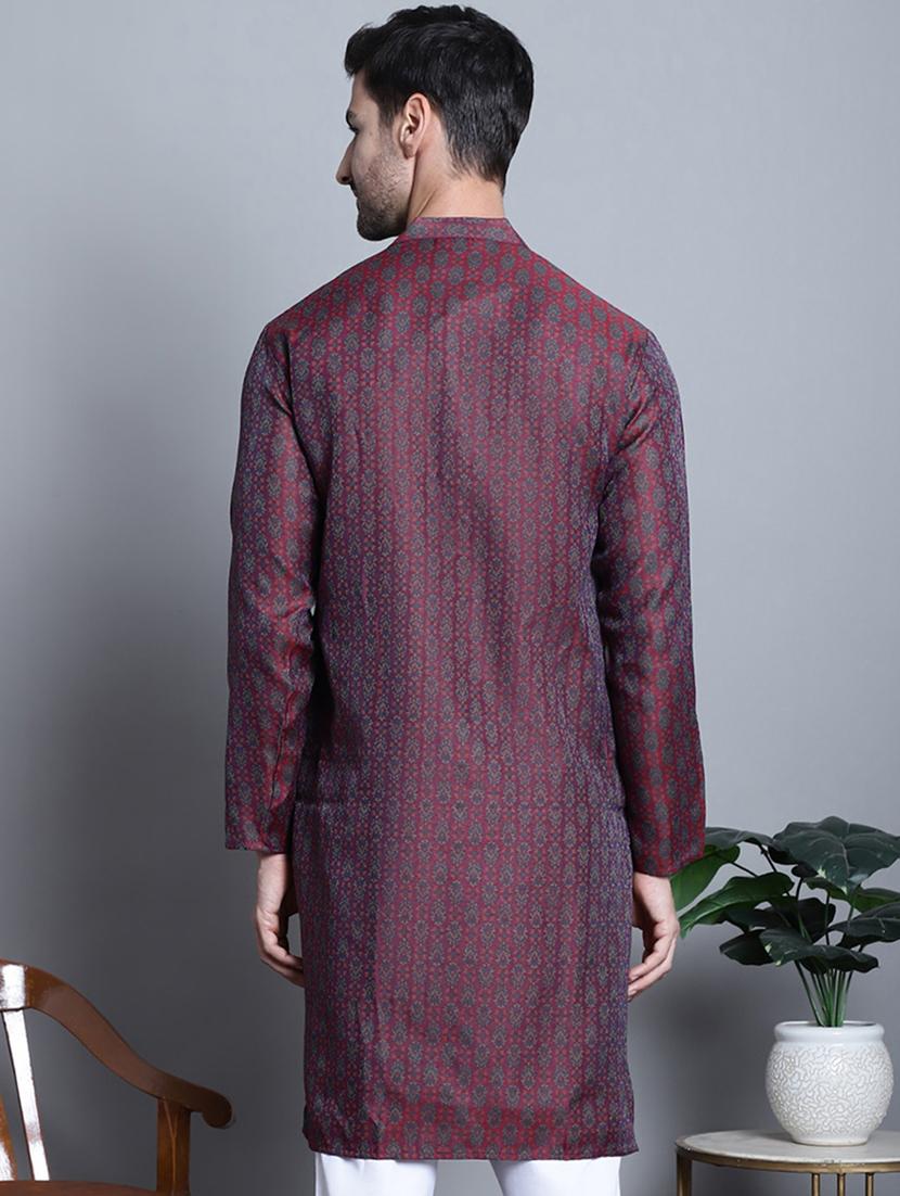 men self design silk long kurta - 20396589 - Standard Image - 2
