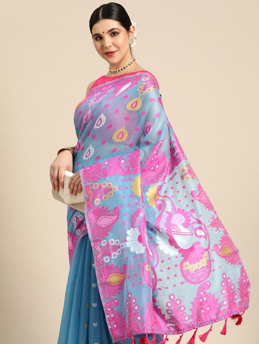 women's printed light blue colored saree - 20396600 - Standard Image - 2