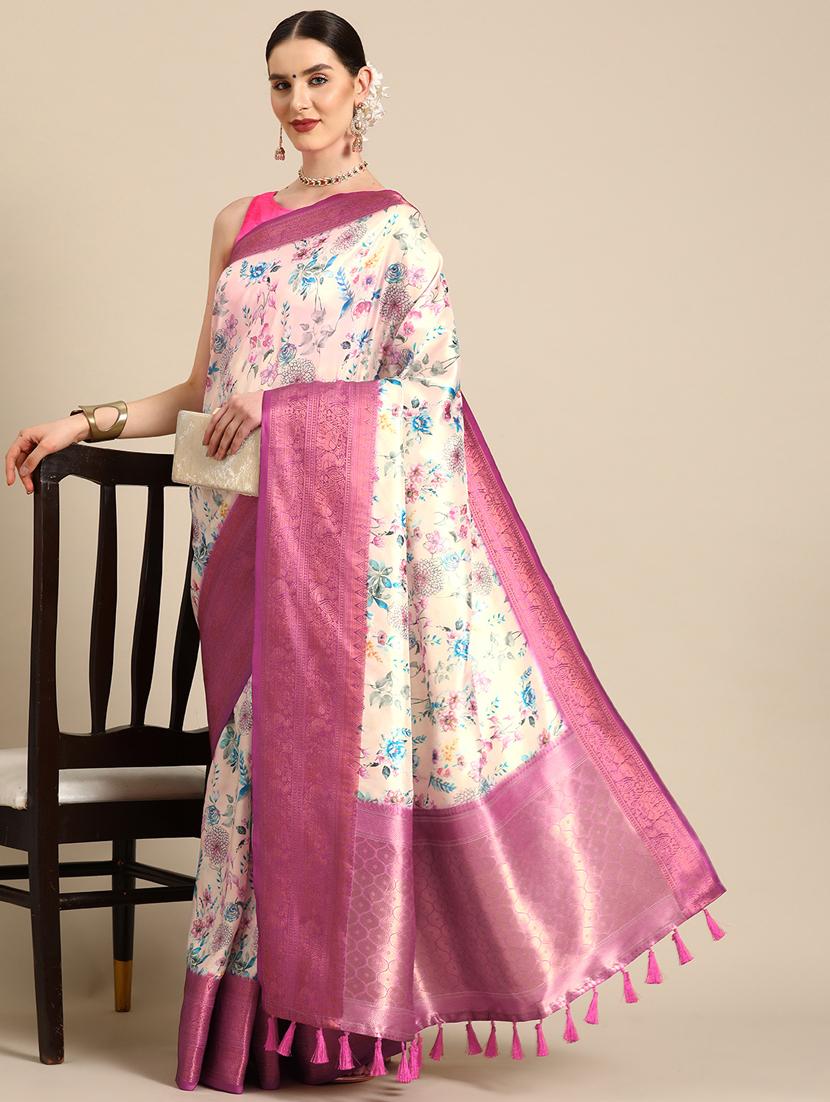 women's floral white colored saree - 20396613 - Standard Image - 2