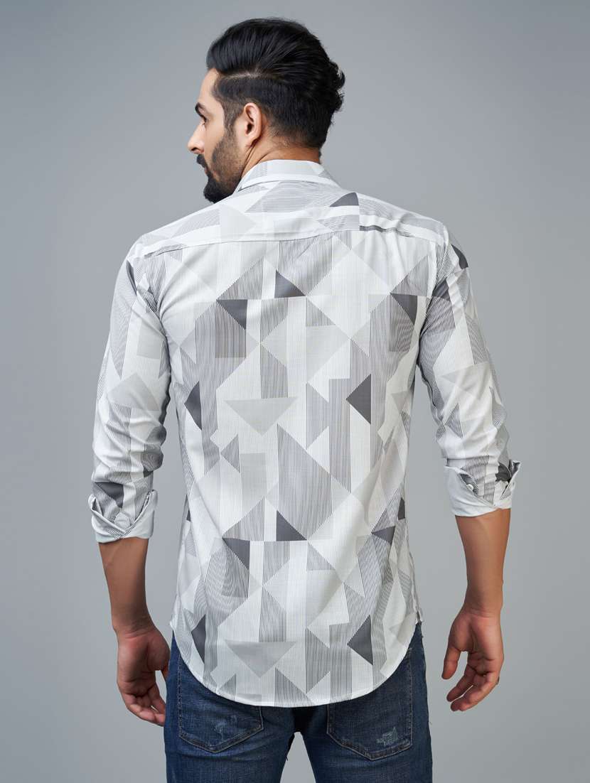 grey geometric print long sleeves casual shirt - 20396637 -  Standard Image - 2