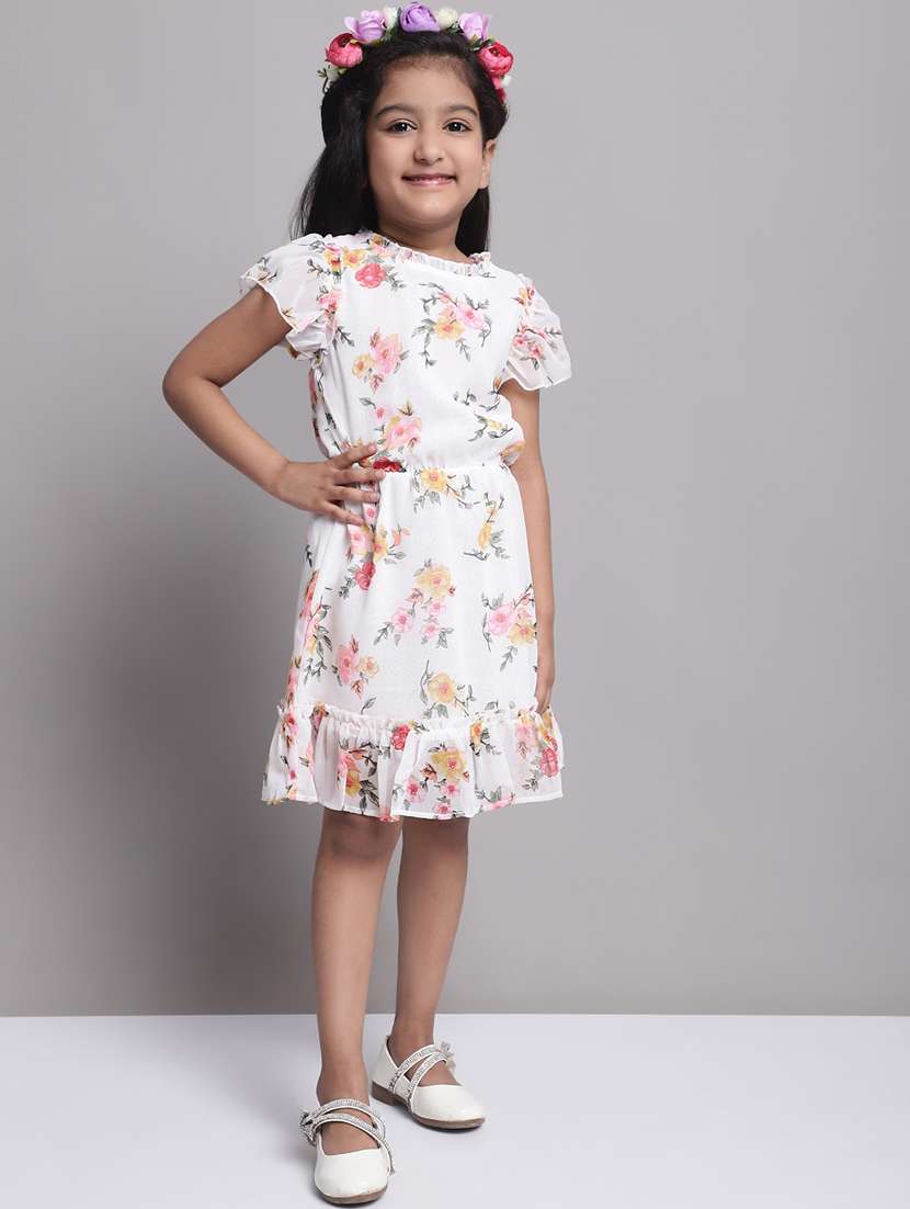 girls white round neck cape sleeve frock - 20396808 -  Standard Image - 2